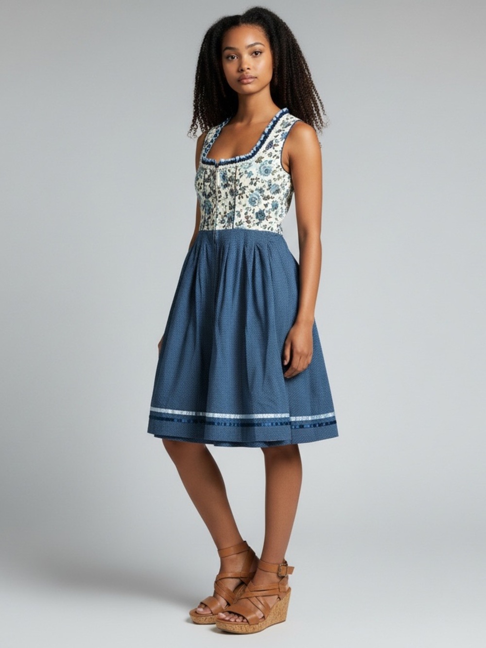NWT Glory Star Blue Floral-Bodice Midi Dress